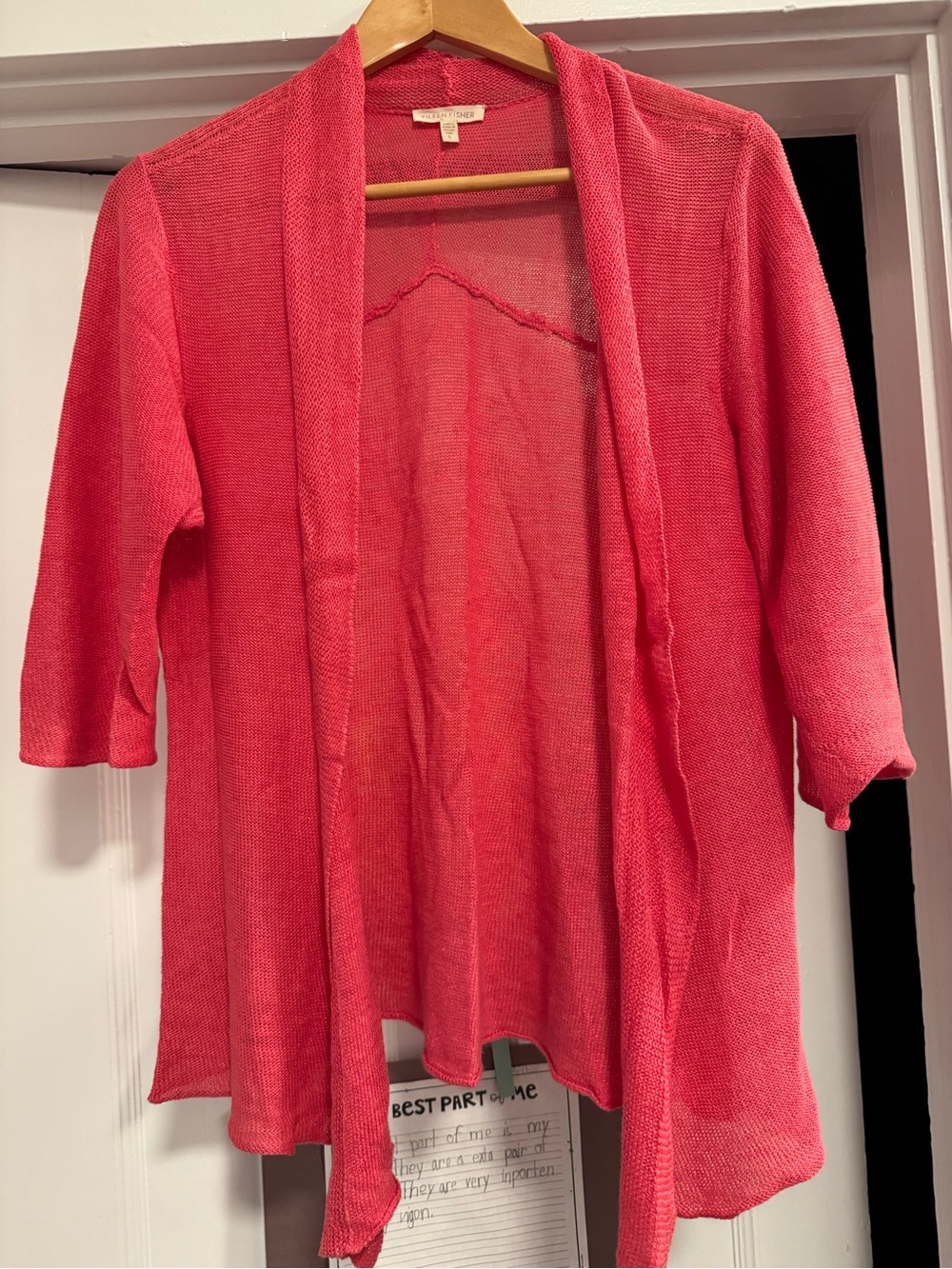 Eileen Fisher Coral Pink Open-Front Light Weight Cardigan